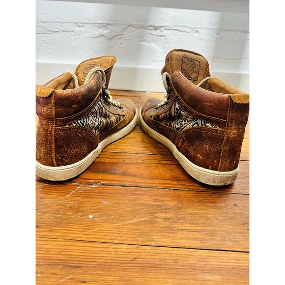 INKKAS Brown Western Aztec Design High Top Leather Boot Sneaker Shoe size 7 - Picture 3 of 11